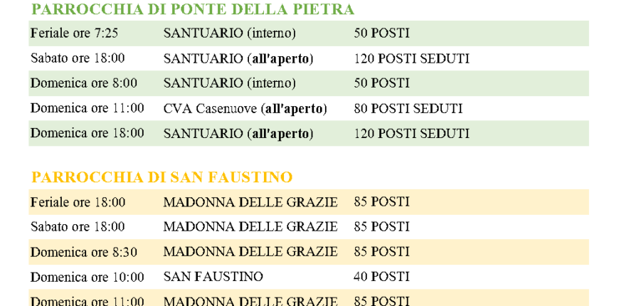 Calendario Messe dal 7 settembre 2020